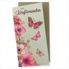 Konfirmasjonskort dobbelt med konvolutt, Stort, Blomster og sommerfugler med pålimte effekter thumbnail