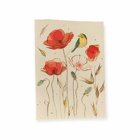 Gratulasjonskort dobbelt med konvolutt Blomster og fugl