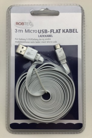 Ladekabel,Flat, 3 Meter Micro USB