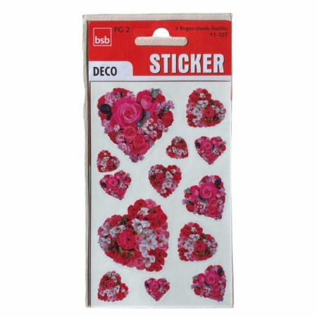 Stickers 3 ark blomster hjerteformet