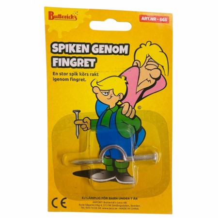 Spiker-spøk Spiker gjennom fingeren