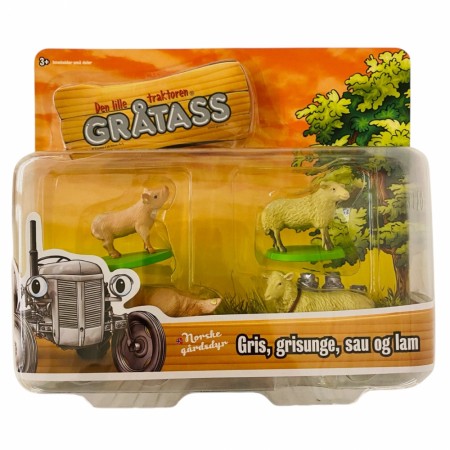 Gråtass Gårdsdyr 4 stk Gris og sau