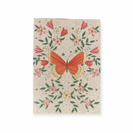 Gratulasjonskort dobbelt med konvolutt Blomster og sommerfugl