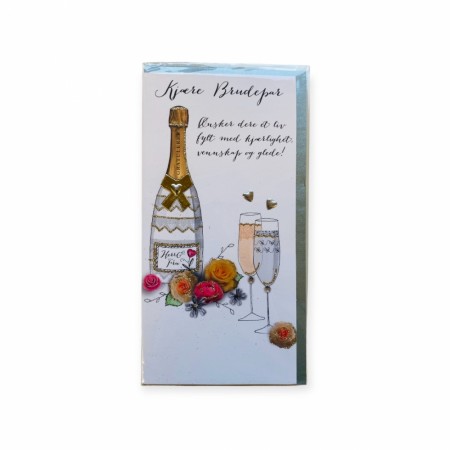Bryllupskort dobbelt med konvolutt, flotte pålimte detaljer Champagne