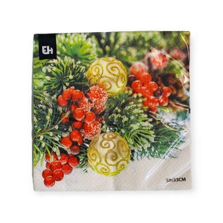 Juleservietter 16 pk. Julekuler og røde bær